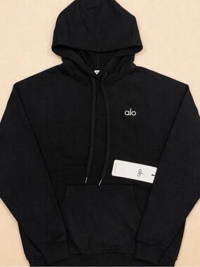 Alo Yoga Accolade Cotton-Blend Pullover Hoodie - Black - Size Medium